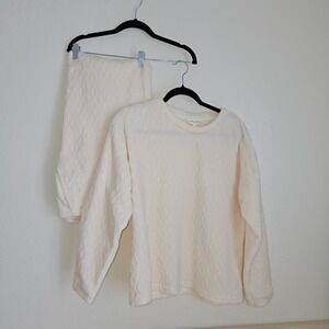 Laura Ashley Cream Textured Fleece Lounge Set Top Pants Pajamas Loungewear XL